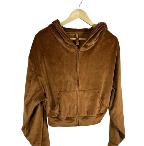 SKIMS NWOT Velvet Full Zip Cropped Hoodie in Copper Brown Size XL