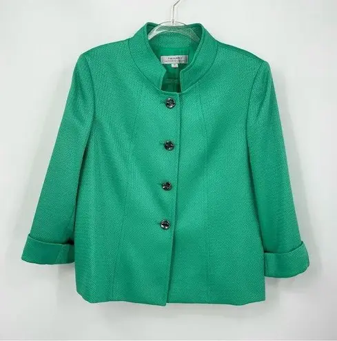 Tahari  Blazer Size 16 Green Mandarin Style Metal Button