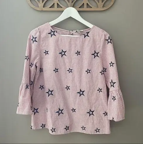 Emma & Olivia Bell Sleeve Star Embroidered Blouse Sz Medium Blue