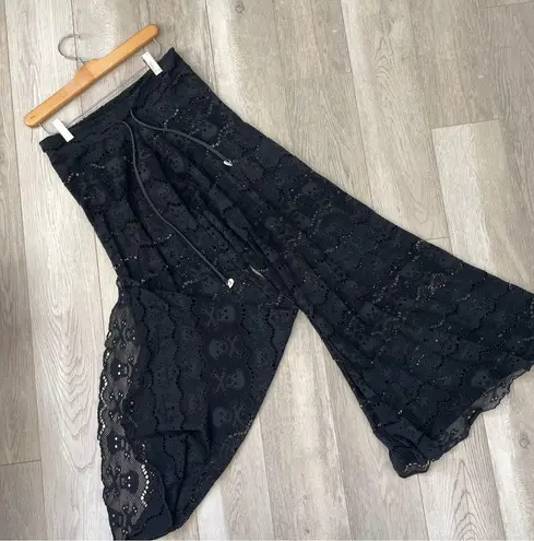Skull Lace Pants sheer wide leg womens Black (medium) goth whimsigoth vacation