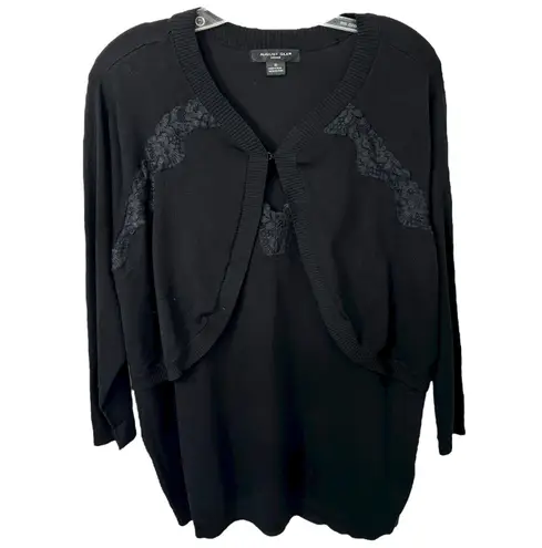 August Silk Plus Size 1X Sweater Black Silk Lace Faux Set Career Office 1368