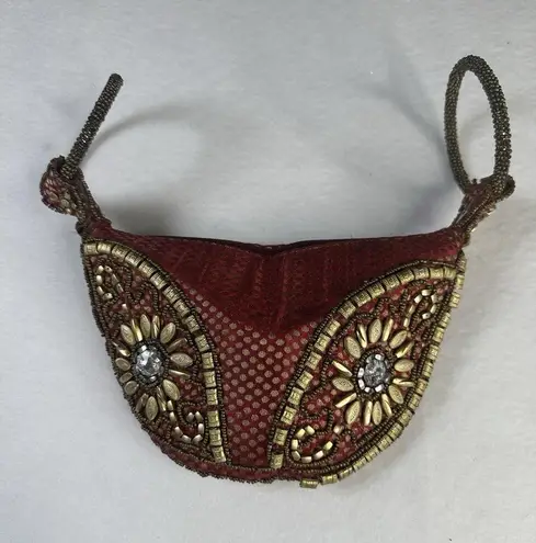FORTUNE COOKIE Wristlet Purse Red Gold Embellished Beaded Rhinestones