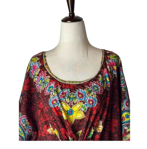 True Rock Caftan Dress Women OS Red Floral Print Maxi Kaftan Boho Coverup Kimono Size undefined