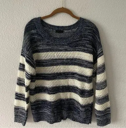 Navy & Cream Stripe Sweater Size Small by Mine Open Weave