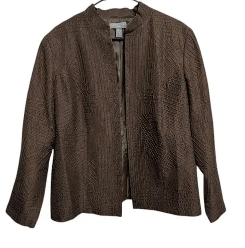 Kate Hill Kate Hill Woman Brown Silk Geometric Pattern Open Front Blazer Jacket Sz 1X
