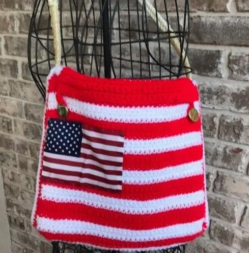 Handmade Patriotic Handbag Crochet Macrame VTG
