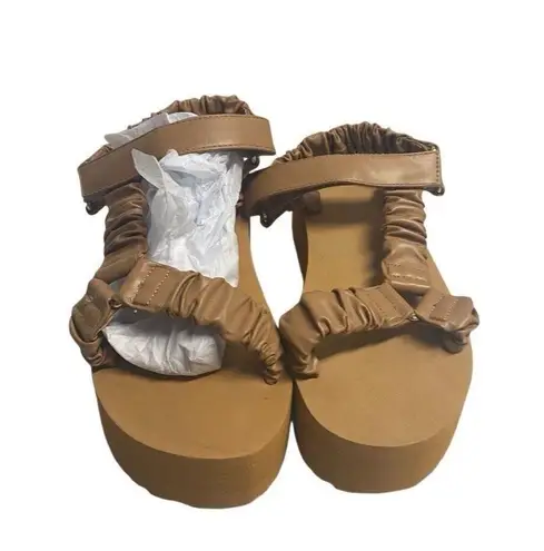 JUST FAB Taneisa Women’s Rusched Strap Wedge Sandal Size 9 Tan