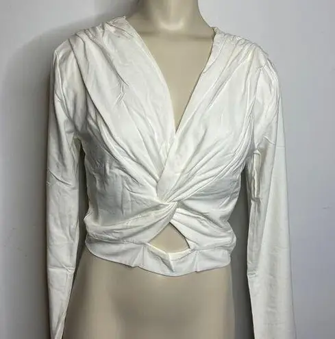 Bobi NWT Front Knot Crop Top MEDIUM Cream Long Sleeve Jersey Knit Casual Modern