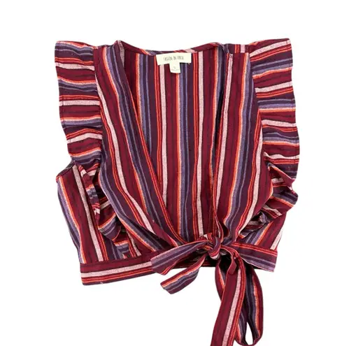 Fashion On Earth Short Ruffle Sleeve Open Wrap Front Ties Small Purple Red Boho