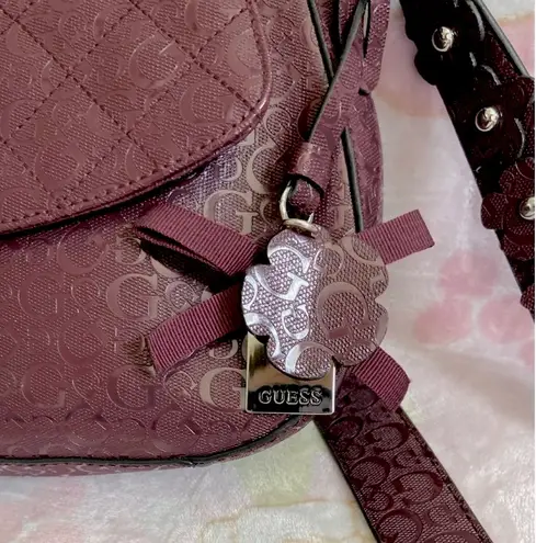 Guess Premium Designer flowering bordeaux signature Shoulder bag/ purse