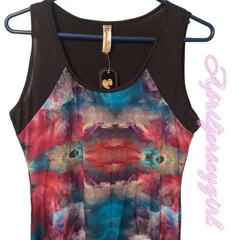 Shoreline Abstract mesh back and front tank FREE FUNKY 70s BRACELET YELLOW/BLUE