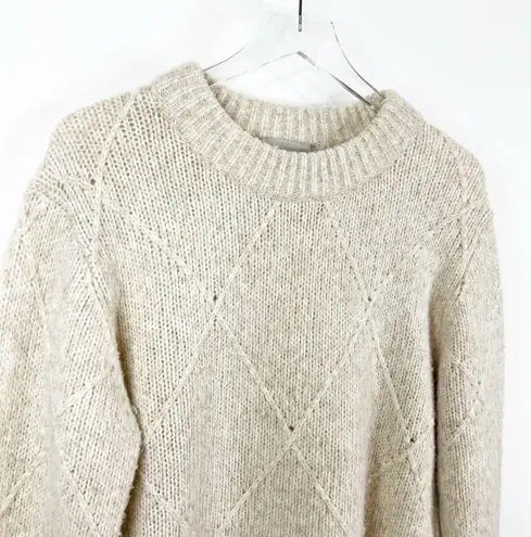 Everlane  Diamond Stitch Cloud Crewneck Wool Blend Sweater S Tan