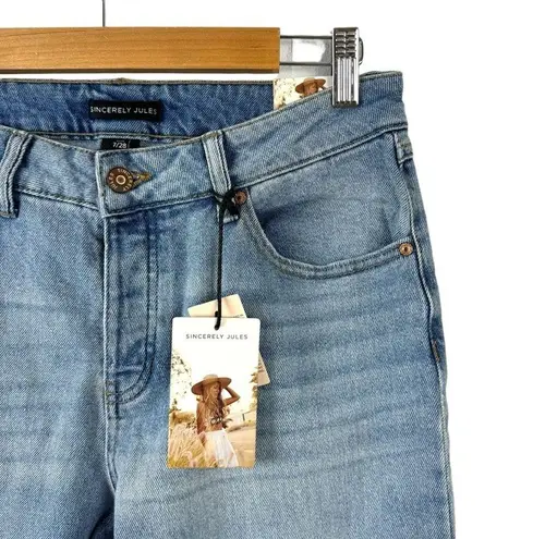 Sincerely Jules High Rise Straight Crop Jeans Raw Hem Button Fly Size 28 Blue