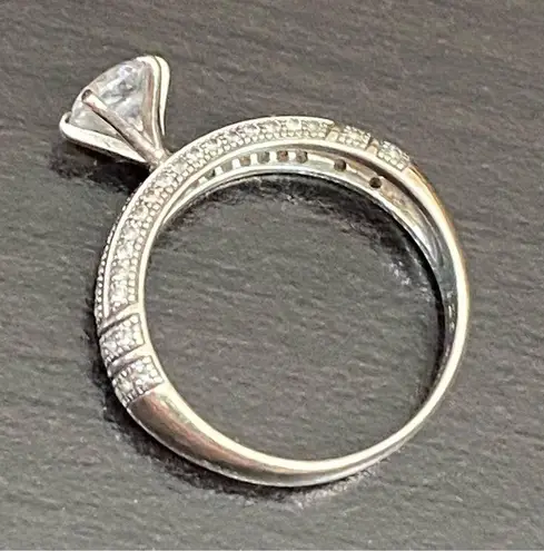 Vintage 925 AM Signed Sterling Silver CZ Solitaire Engagement Ring Size 7