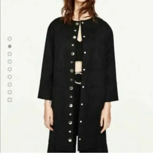 ZARA Black Faux Suede Longline Button Jacket Overcoat Size XSmall EUC