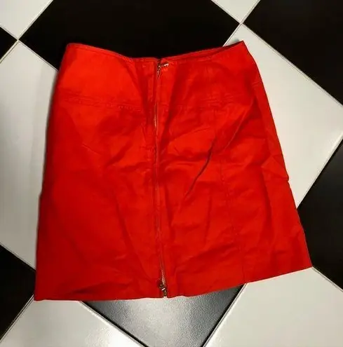 Ralph Lauren RL Mini Pencil Skirt Bright Tomato Red Gold Dual Front Zippers sz 6