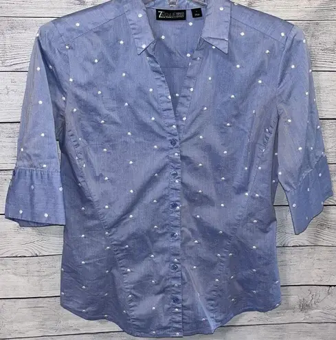 New York & Co. 7th Avenue Light Blue Button Up Top With White Dots