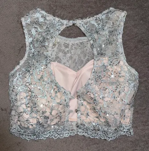 Love Reign homecoming dress - Baby Pink & Silver Two Piece Sequins Crop Chiffon Style Bottom