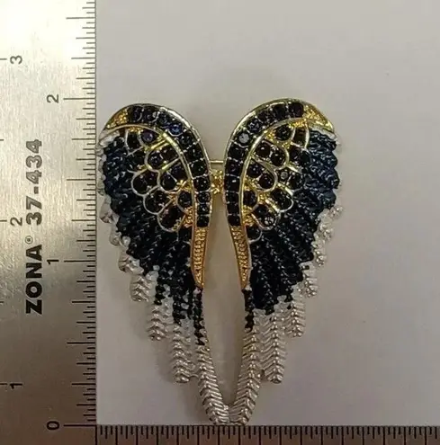 Blue and White Angel Wings Brooch Pin with Rhinestones