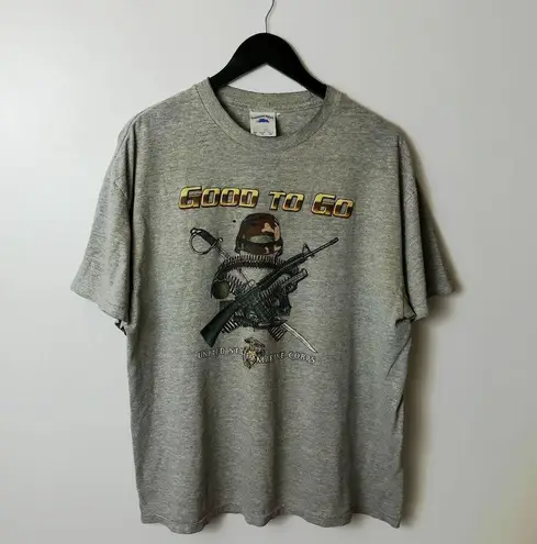 Distressed 90s Marine Corps Military Graphic Tee L Tennessee River Vintage Gray Size L