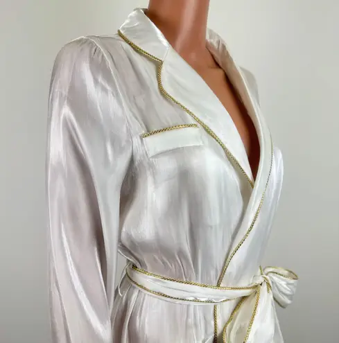 La’ Ros Gold Thread Feather Accent Sleeves Sleep Bath Robe Dressing Gown Small White - Image 3