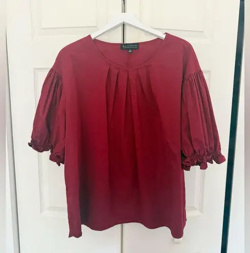 Eloquii Dark Red Maroon Puff Sleeve Cotton Short Sleeve Ruffle Blouse Size 20
