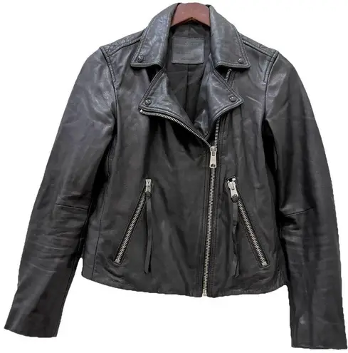 ALL SAINTS Dalby Biker Black 100% Lamb Leather Biker Jacket Women’s US 8 UK12
