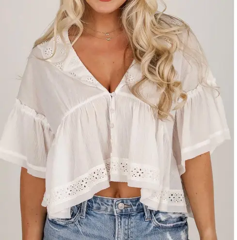 White Eyelet Blouse Size L