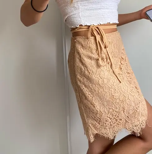 Missguided Brown Lace Wrap Tie Mini Skirt