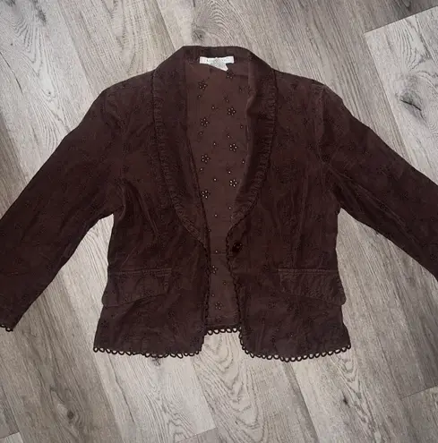 Y2k gems Vintage La Belle Dark Velvety Brown Corduroy Eyelet Blazer Jacket Size L