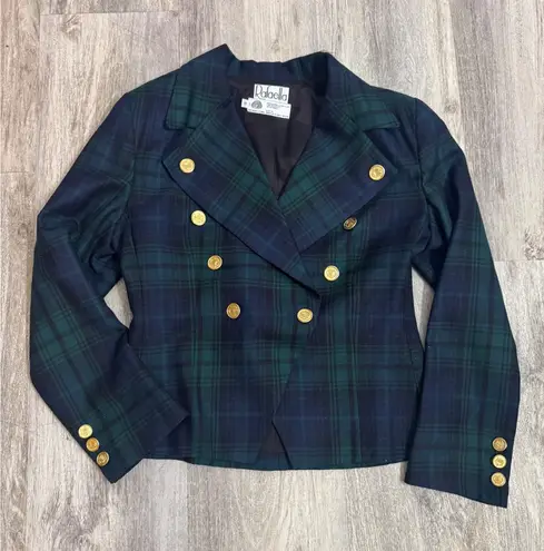 Rafaella Women's Plaid Double Breasted Blazer Gold Buttons Wool Blend Size 8