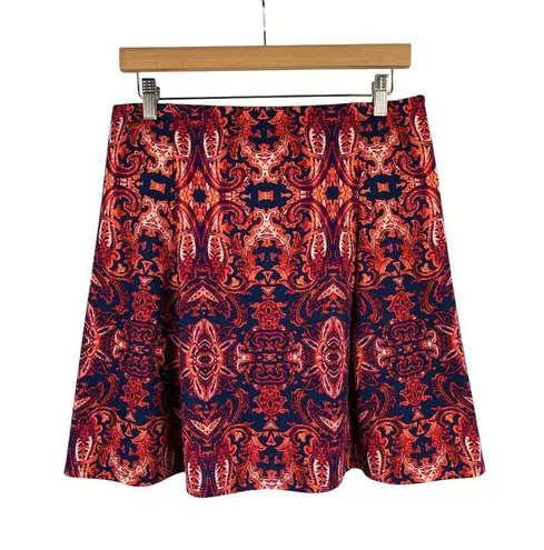 Renee C Womens Skirt Made In USA Vibrant Red & Blue Baroque Pattern Medium Cotto