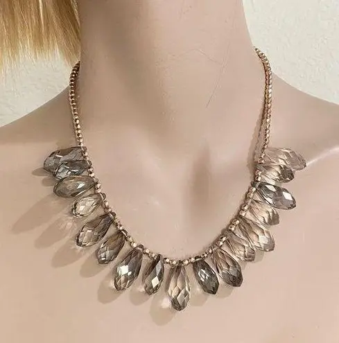 Ny Collection NY Signed Smoky Quartz Briolette Cut Teardrop Rose Gold-tone Beaded 18” Necklace