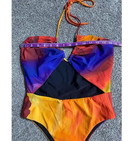 B Fyne Quinn One Piece Swimsuit – Sunset Print, Size Medium Orange