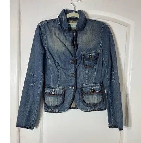 United Colors Of Benetton Y2K Denim Jacket Small Elbow Patches Steampunk Grunge Whimsigoth Rockabilly