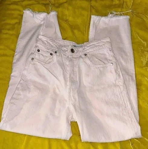 ZARA Size 4 High Waisted Button Down Fly Pale Pink Ankle Length Jeans