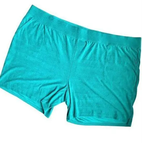 DENIM & CO ACTIVE NWOT Green Textured Knit Pull On Terry Shorts Size 4XP Pockets