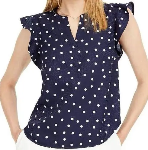 Maison Jules Womens Navy Polka Dot Cap Sleeve V Neck Top XL