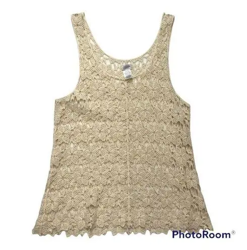 Charming Charlie  Embordered Lace Sheer Beige Tank Top Size Small