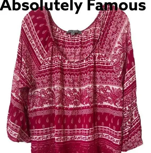 Absolutely Famous Paisley Pink Boho Bell Sleeve Top XL NWT