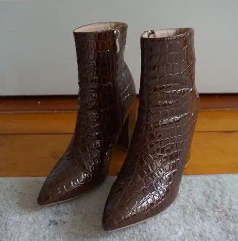 SheIn Brown croc chunky heel boots