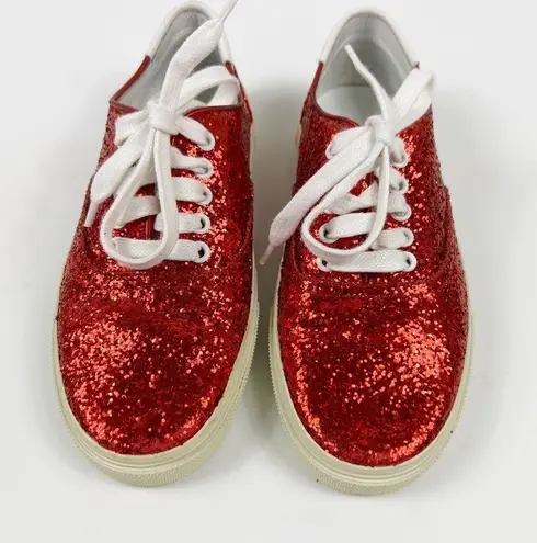 Saint Laurent Skate Red Glitter Sneakers Lace Up Low Top Size 37