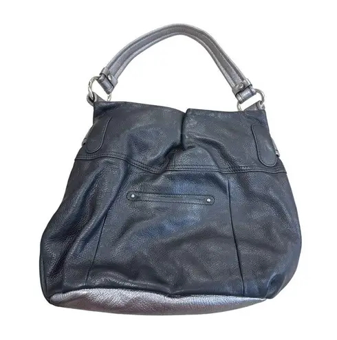 B Makowsky B. Makowsky Womens Black & Silver Leather Hobo Handbag Purse SKU 7813