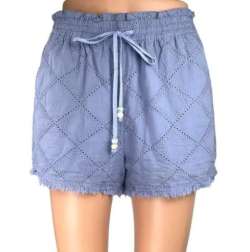 Heartloom Purple Argyle Eyelet Embroidered Fringe Smocked Casual Shorts Size S