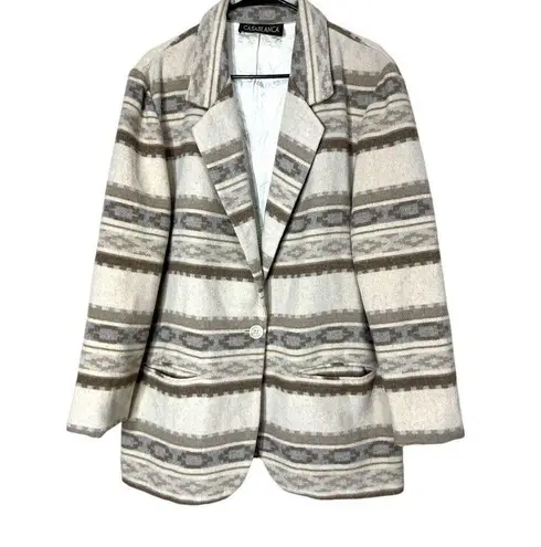 Vintage Casablanca Wool Blend Southwestern Aztec Blazer Coat Size 14 Tan