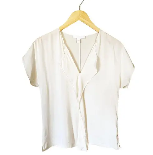 Hugo Boss  Silk Blouse Ivory Short Sleeves V-Neck Top Designer FR 36 US 2 Small