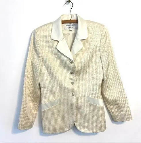 Vintage Wool & Silk Textured Ivory Blazer Suit Jacket Winter Wedding Size 4