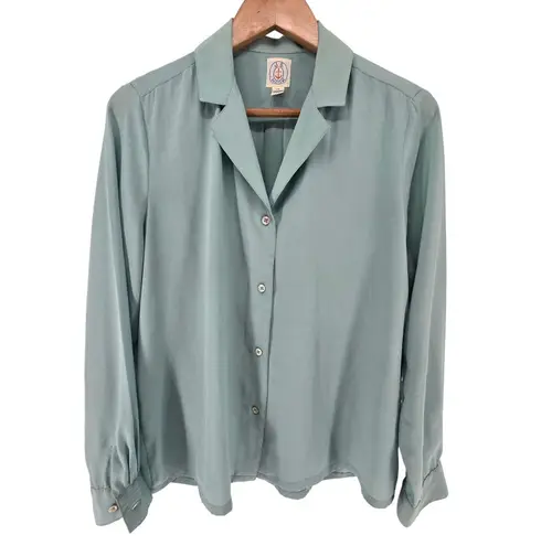 J. G. HOOK Womens Size 12 Collared Button Front Long Sleeve Shirt Top Green *