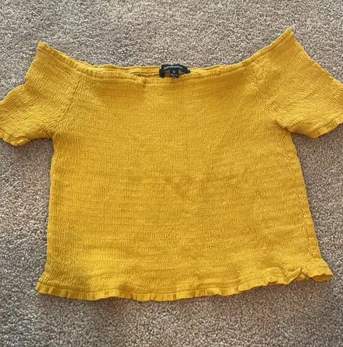 Ambiance Apparel Off The Shoulder Yellow Crop Top