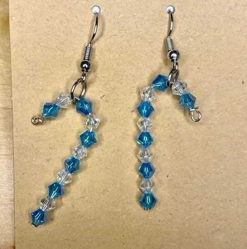 Blue & Clear Crystal Candy Cane Earrings
